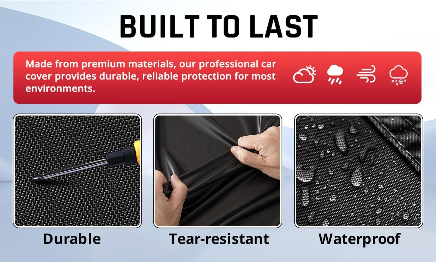 Extra Large Car Covers Waterproof for All Weather Protection with Red Stripe Design, Car Cover for Automobiles Universal Fit Cadillac Deville, Lincoln Continental Town, Ford Crown Victoria