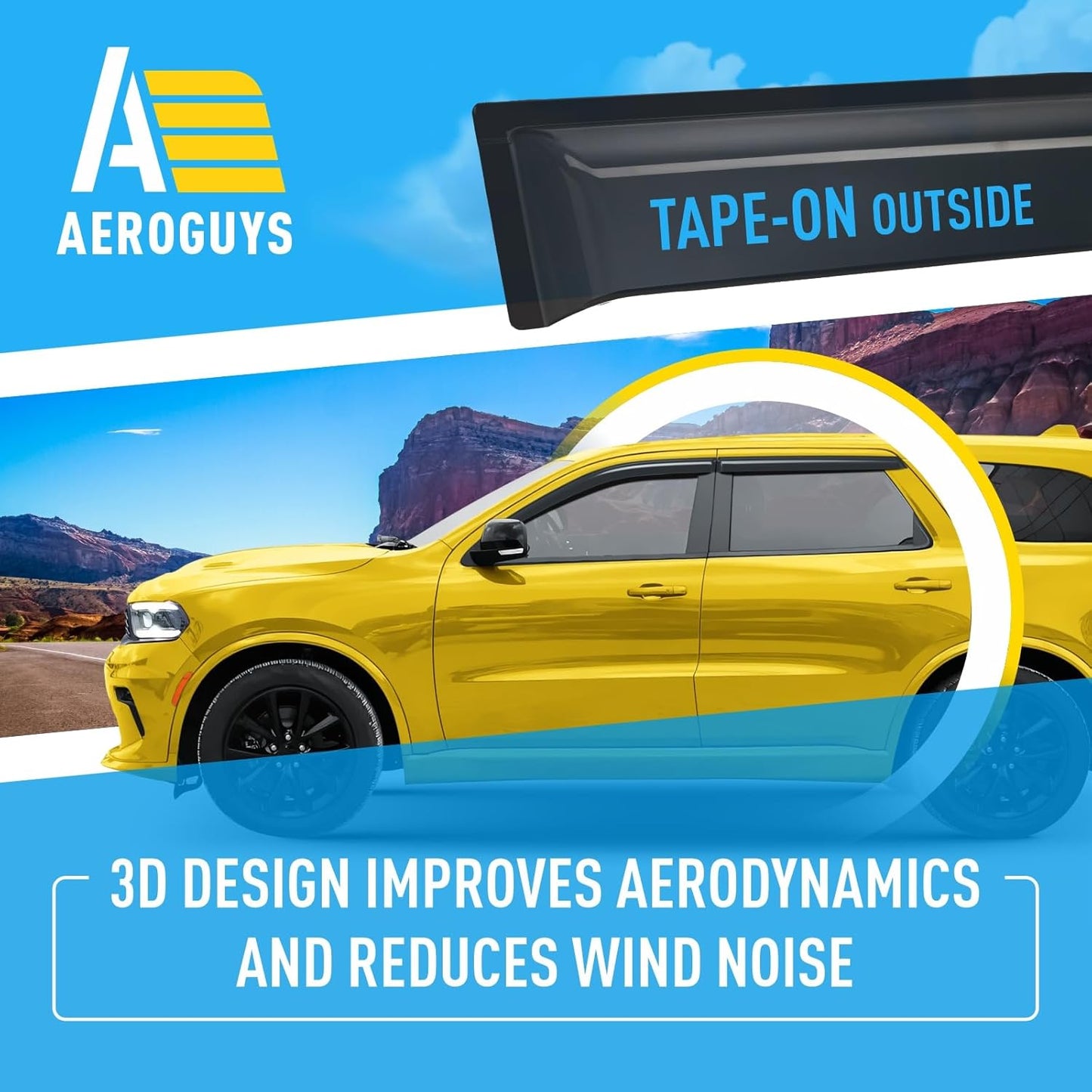 Extra Durable Window Deflectors Tape-On Window Visors Rain Guards Fit for Dodge Durango 2011-2025, Sun Visors, Wind Vent for Shades, Exterior Car Accessories - 4pcs. AG0799