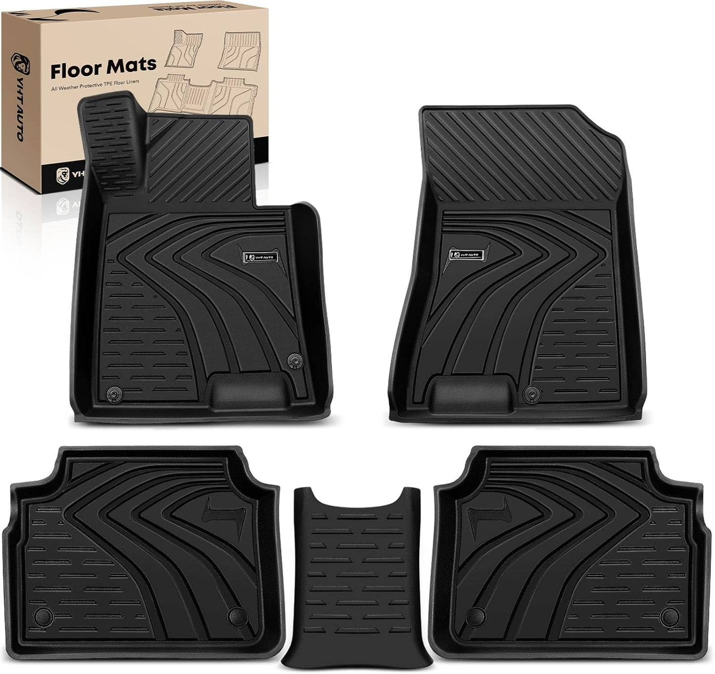 YHTAUTO Floor Mats Fit 2020-2024 Hyundai Sonata & 2021-2025 Kia K5 FWD, TPE All Weather Car Mats Waterproof Anti-Slip Odorless Floor Liner, Interior Car Accessories Front & 2nd Row Liner