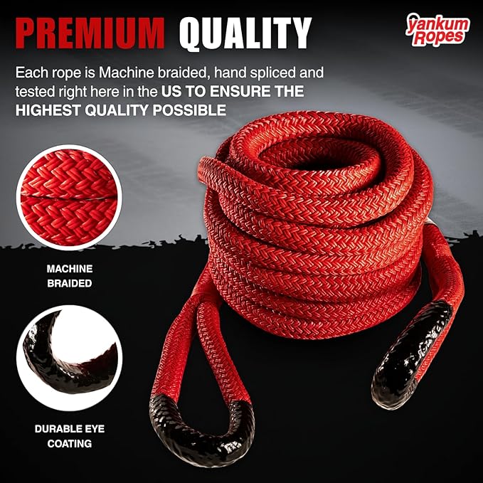 Yankum Kinetic Recovery Rope - Heavy Duty 1" x 20' Tow Rope, Off-Road & Vehicle Recovery, Kinetic Energy Ropes for 4x4, Jeep, and Trucks, Made in USA – Rattler Series