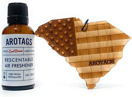 Arotags Car Air Freshener - Reusable Wood Diffuser - Hanging Odor Eliminator - South Carolina Patriot - Cool Breeze Scent