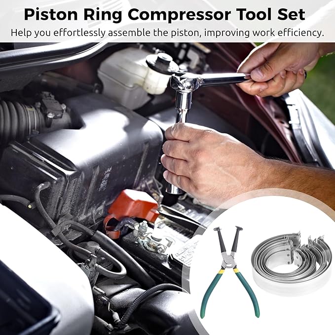 Master Piston Ring Compressor Kit - Heavy Duty Auto Engine Piston Ring Installer with 1 Pliers and 14 Bands (62-145mm/2.44-5.71in), Removal Tool Kit for Car, Truck, Race Car Engines