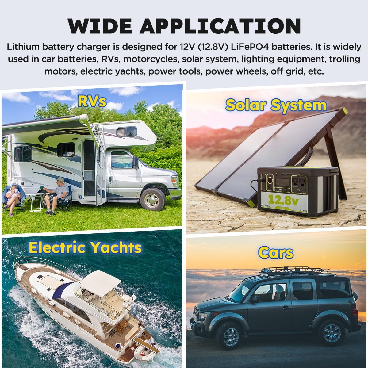 12V 40A Lithium Battery Charger 14.6V LiFePO4 Battery Charger for 12.8V LiFePO4 Lithium Deep Cycle Rechargeable Batteries 0V Wake Up 12 Volt Charger with 2 Connectors for RV, Boat, Car, Marine, Solar