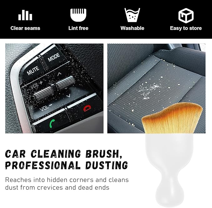 Alupee Car Detailing Brush, Curved Soft Bristles Auto Removal Dust Collectors, Universal Vehicle Dashboard, Air Conditioner Vents etc RV Interior Cleaning Tool Accessories (White-Yellow)