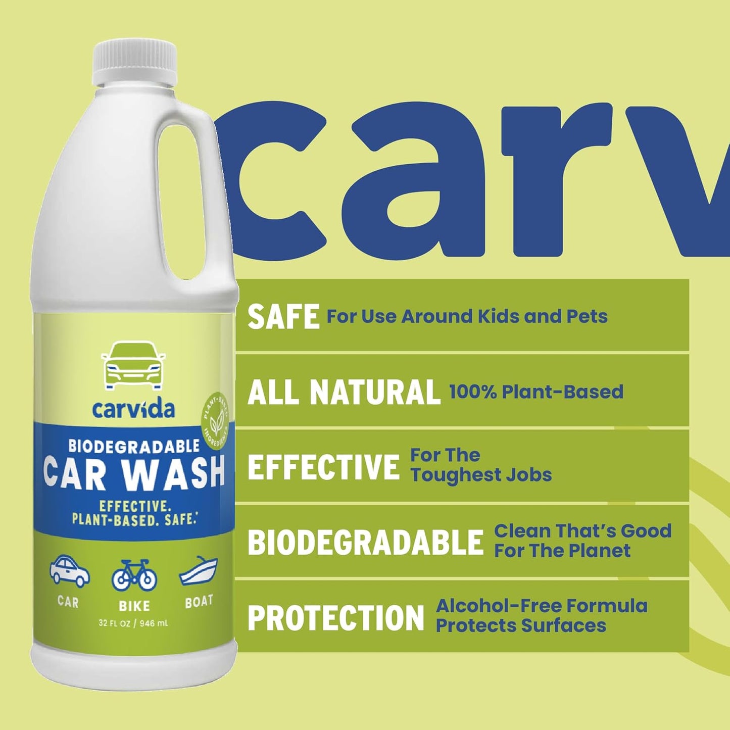 Biodegradable Car Wash, Low-Foam, Environmentally-Friendly Plant-based Concentrate, 32oz