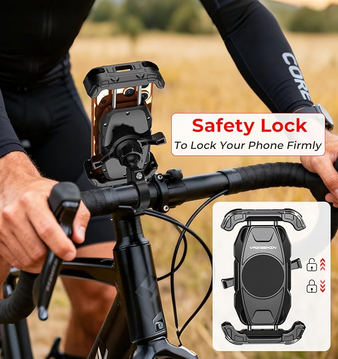 Motorcycle Phone Mount [Secure Lock] One-Handed Operation Motorcycle Cellphone Holder, Bicycle Scooter Handlebar Clamp, Bike Phone Mount with Aluminum Alloy Base Fit for 5.4"-7.2" Smartphone