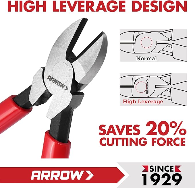ARROW 6" High Leverage Diagonal Cutting Pliers, Wire Cutters with Comfortable Grip, Side Cutters for Cutting Wires