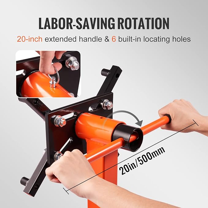 VEVOR Engine Stand, 3/4 Ton (1500 LBS) Capacity Engine Motor Stand, with 360-Degree Rotating Head, Heavy-Duty Steel Engine Lift Stand with 5-Casters, 4 Adjustable Arms, Orange