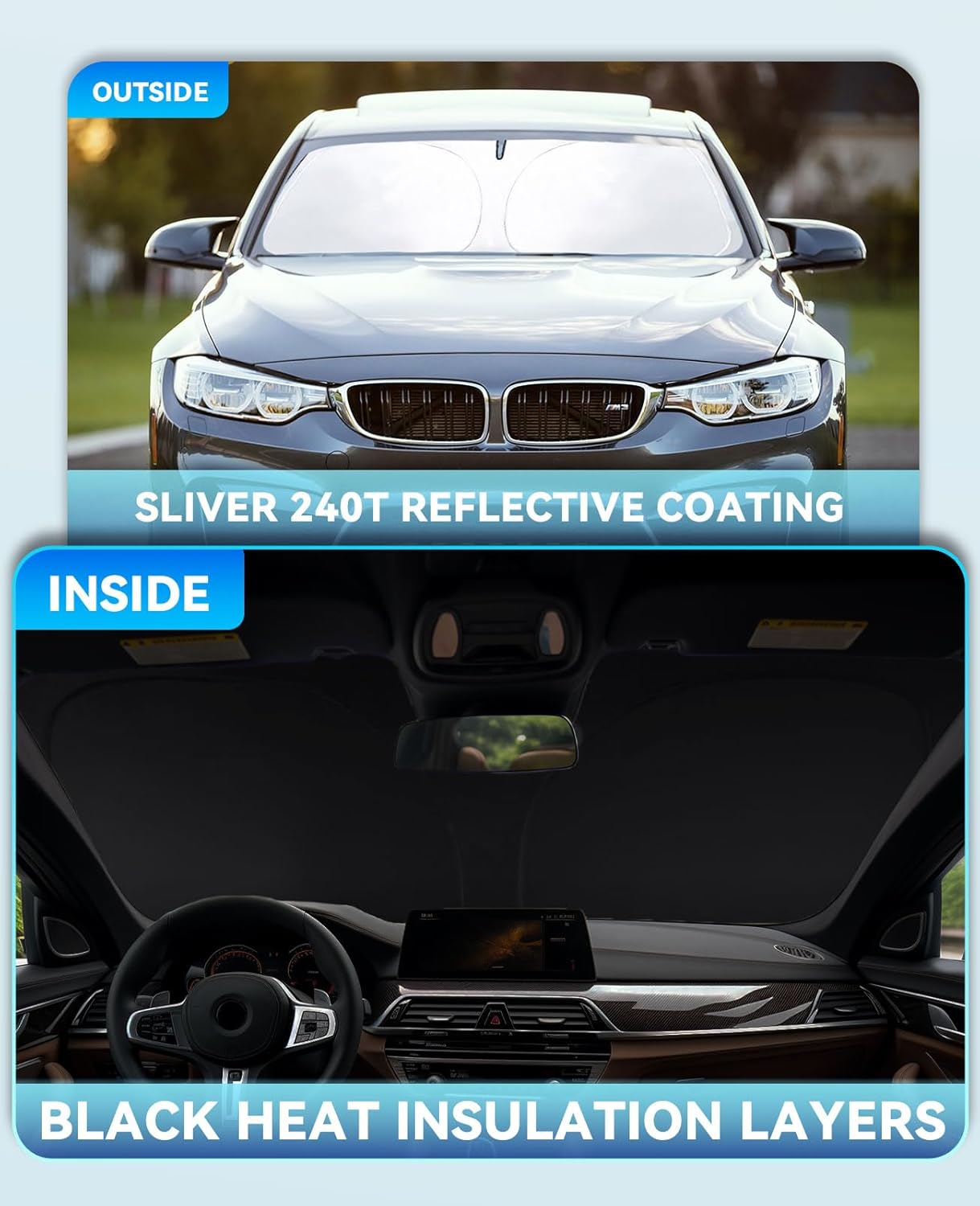 Sun Shade Windshield Sunshades Cover for Honda Civic 2016-2021 Sun Visor Protector 240T Coating Window Shields Fits Civic Sedan, Coupe, Hatchback, LX, EX, EX-L, Sport,Touring Accessories Sun Blocker