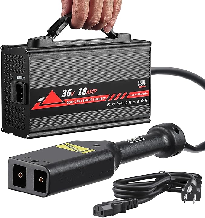 KEMIMOTO 36V Golf Cart Charger for EZGO TXT/TXTE/TXT PDS/Freedom TXT/Shuttle, 18A Golf Cart Battery Charger, Overcharge Protection, Full in 4-6H, Trickle Charge, 16 ft, D-Plug, for Lead Acid Battery