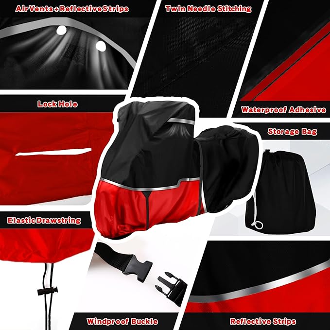 420D Waterproof Motorcycle Cover with Side Top Box Compatible with Touring Models Harley Davidson Road Glide Limited/Road King/Ultra Limited for Snow Rain Dust Protection All Weather Protection