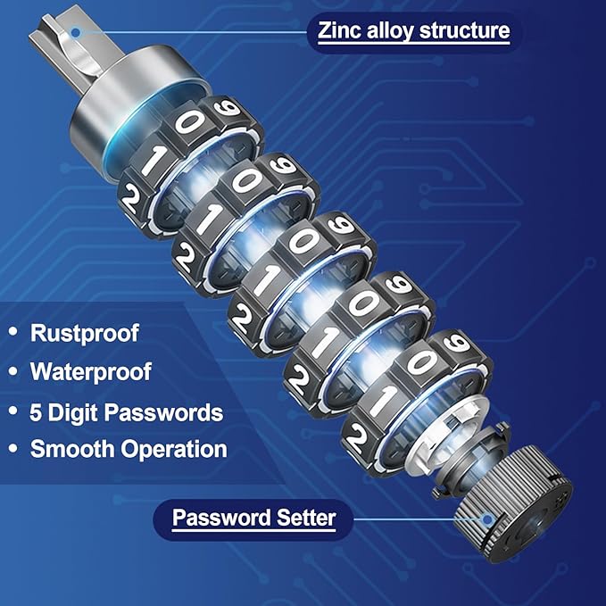 Bike Lock with Numbers and high Security Level, Bike Chain Lock, Bicycle Locks, 5 Digit Combination Lock for Bike, Bicycle, Scooter, Motorcycle, Door, Gate, Fence