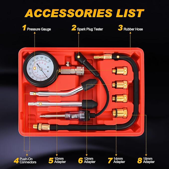 Nilight Compression Tester with Spark Plug Tester, 9PCS Petrol Gas Engine Cylinder Pressure Gauge 0-300 PSI Automotive Tool Set for Cars Trucks Motorcycles