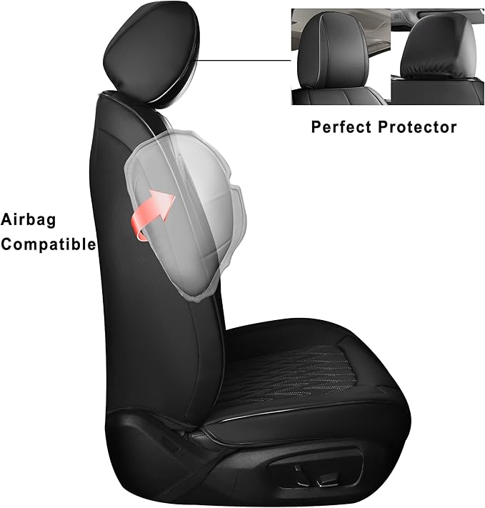 Huidasource Car Seat Covers, Waterproof Leather Vehicle Cushion Covers, Universal Fit for Most Car Sedan SUV Pickup Truck, Fit for Jeep Acura Honda Civic Nissan Mazda Dodge Buick (Full Set/Black)