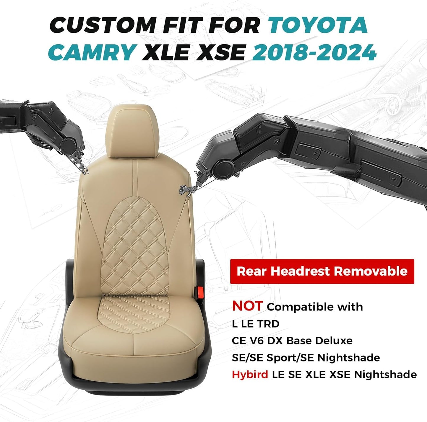 for Toyota Camry Seat Covers XLE XSE V6 2018 2019 2020 2021 2022 2023 2024 - Custom Fit Car Seat Covers Full Set, Breathable Waterproof Leather Seat Covers for Cars, Beige Not for Hybrid