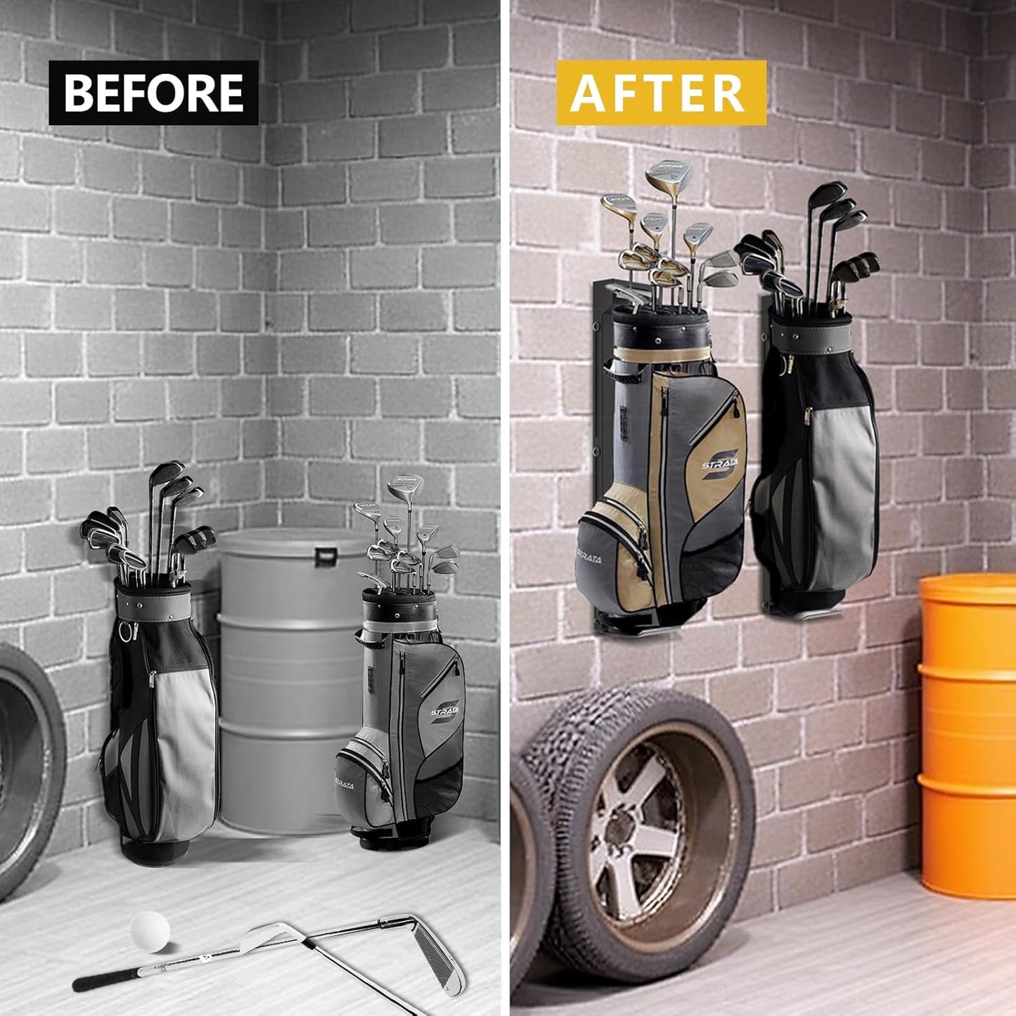 Wall Mount Golf Bag Storage Rack - Wall Mount Rack for Garage, Club Dock for Golfing Bag | Space Saving | Easy Install & Use