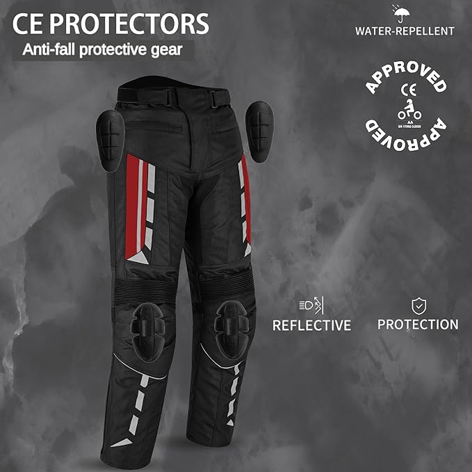 Men’s Waterproof Motorcycle Trousers – 600D Cordura Biker Pants with CE Armour, Thermal Lining & Reflective Panels