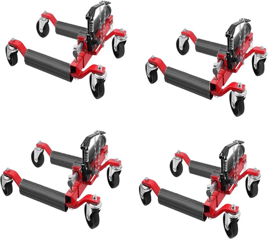 4 Pcs Car Wheel Dolly with Hydraulic Tire Jack, 1500LBS Capacity Trailer Dolly for Vehicle Positioning for Truck RV Trailer, Red