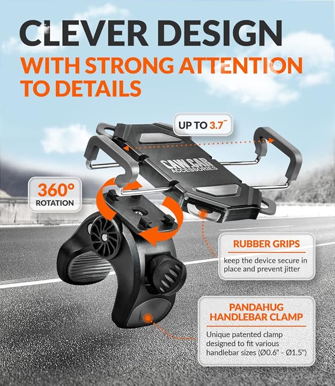 CAW.CAR Accessories Bike & Motorcycle Phone Mount - for iPhone 17 (16, Xr, SE, Plus/Max) or Any Cell Phone - Universal Handlebar Holder for ATV, Bicycle or Motorbike. +100 to Safeness & Comfort