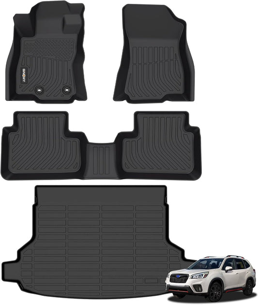 GINOWY- Floor Mats & Cargo Liner for Subaru Forester 2025 (Non for Hybrid Models) TPE All Weather Car Mats Forester 2025 Floor Liners Non-Slip Trunk Mat Waterproof Automotive-Black