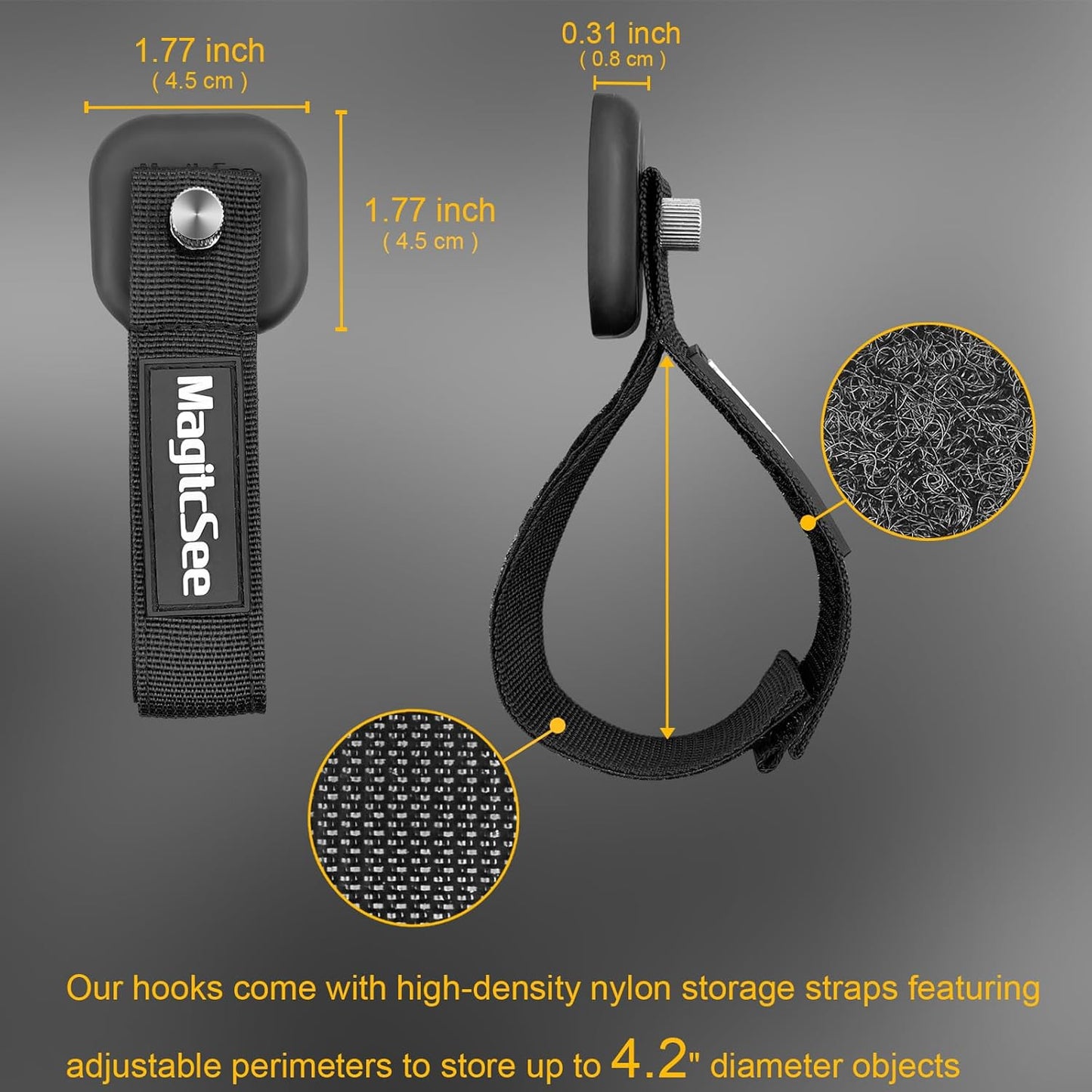 Updated 4 Pack Heavy Duty Magnetic Hook Straps for Extention Cords, Powerful Cruise Garage Storage Hook Ties for Hanging Cables, Garden Hoses Ropes, Workshop Tool Box Magnet Organize Hangers for Tools