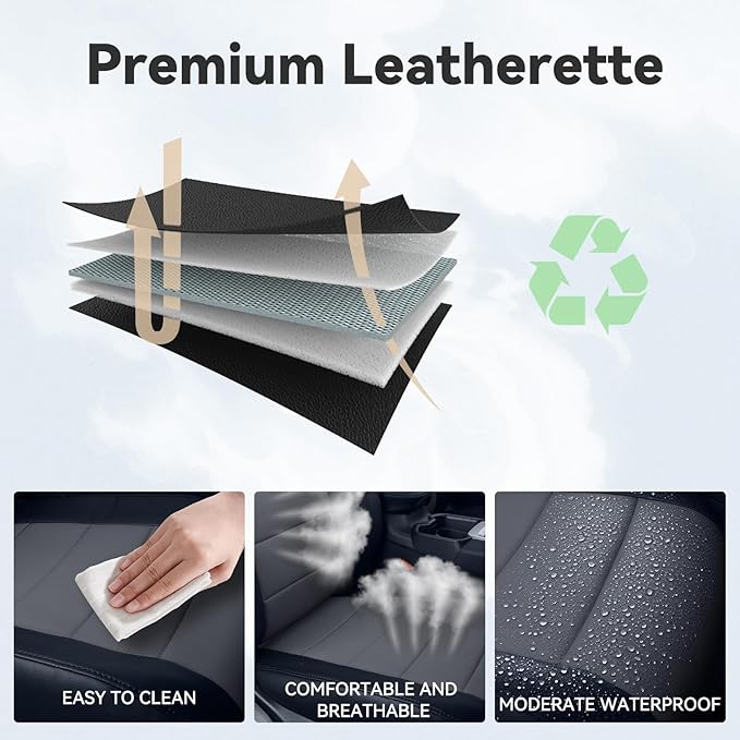 coverdream Corolla Cross Leather Seat Covers Custom Fit for 2022-2026 Toyota Corolla Cross L,LE,XLE,S,SE(Non-Hybrid),Fully Covered,Luxury Waterproof Car Seat Protector(Full Set,Black/Gray)