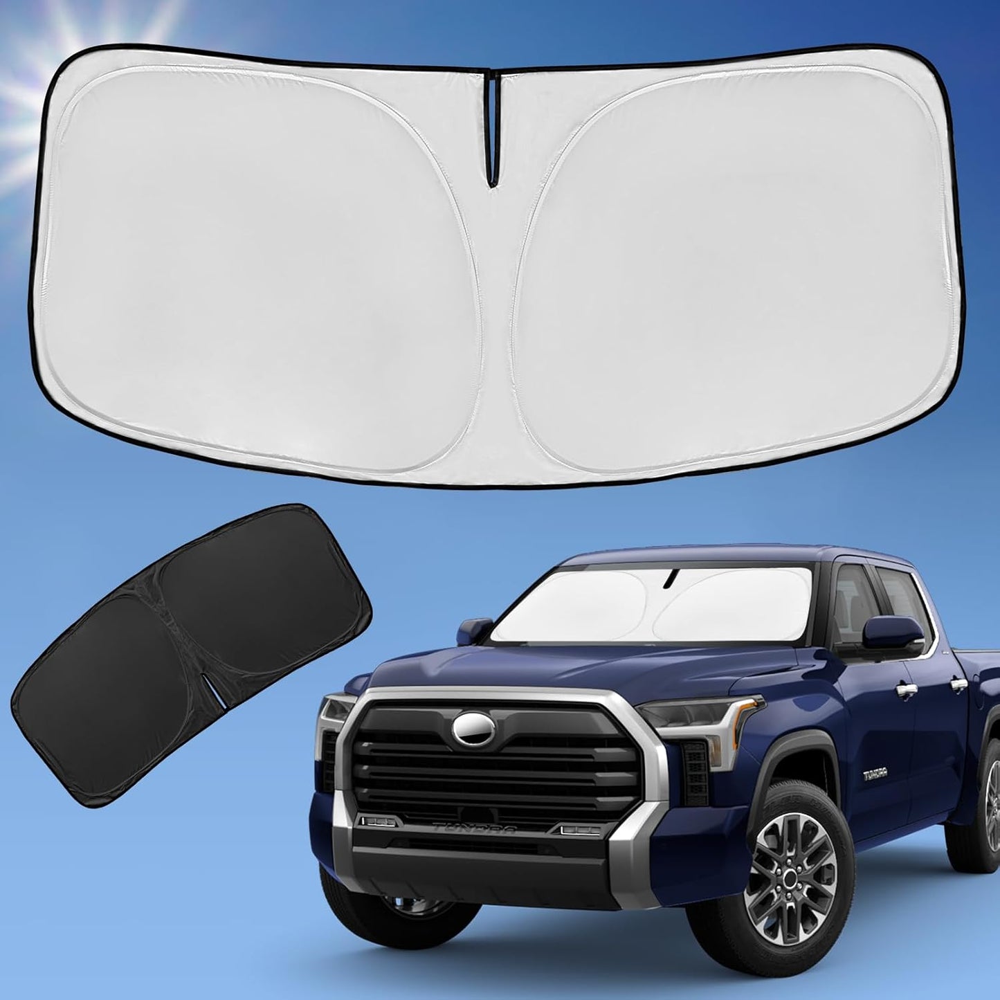 Sun Shade Sunshade for Toyota Tundra 2022-2024 2025 2026 Windshield Cover, 4-Layer Front Window Shade Custom fit Tundra Limited SR5 TRD Pro Pickup Sun Visor 240T Shade Blocks UV Car Accessories