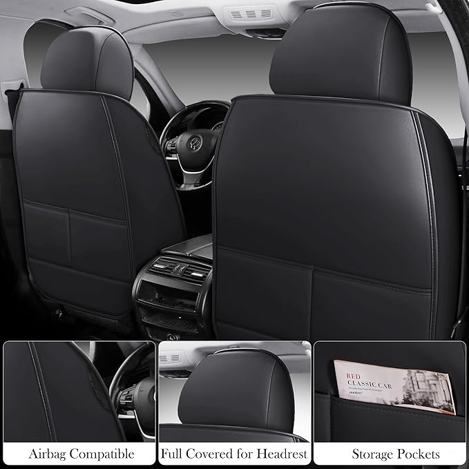 Leather Car Seat Covers,Waterproof Seat Covers 5-Seater Full Set with Airbag Compatible,Universal Automotive seat Covers for Cars,SUV,Trucks,Pickup