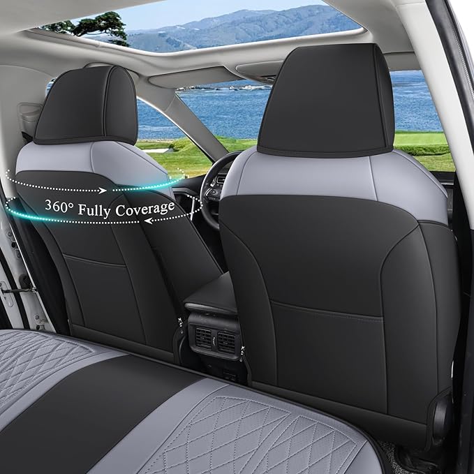 Rav4 Seat Covers Custom Fit for Toyota Rav4 Full Set Faux Leather Car Seat Covers Waterproof Full Coverage(Black & Grey, Gas Model 2019-2025 LE/XLE/Premium/Limited)