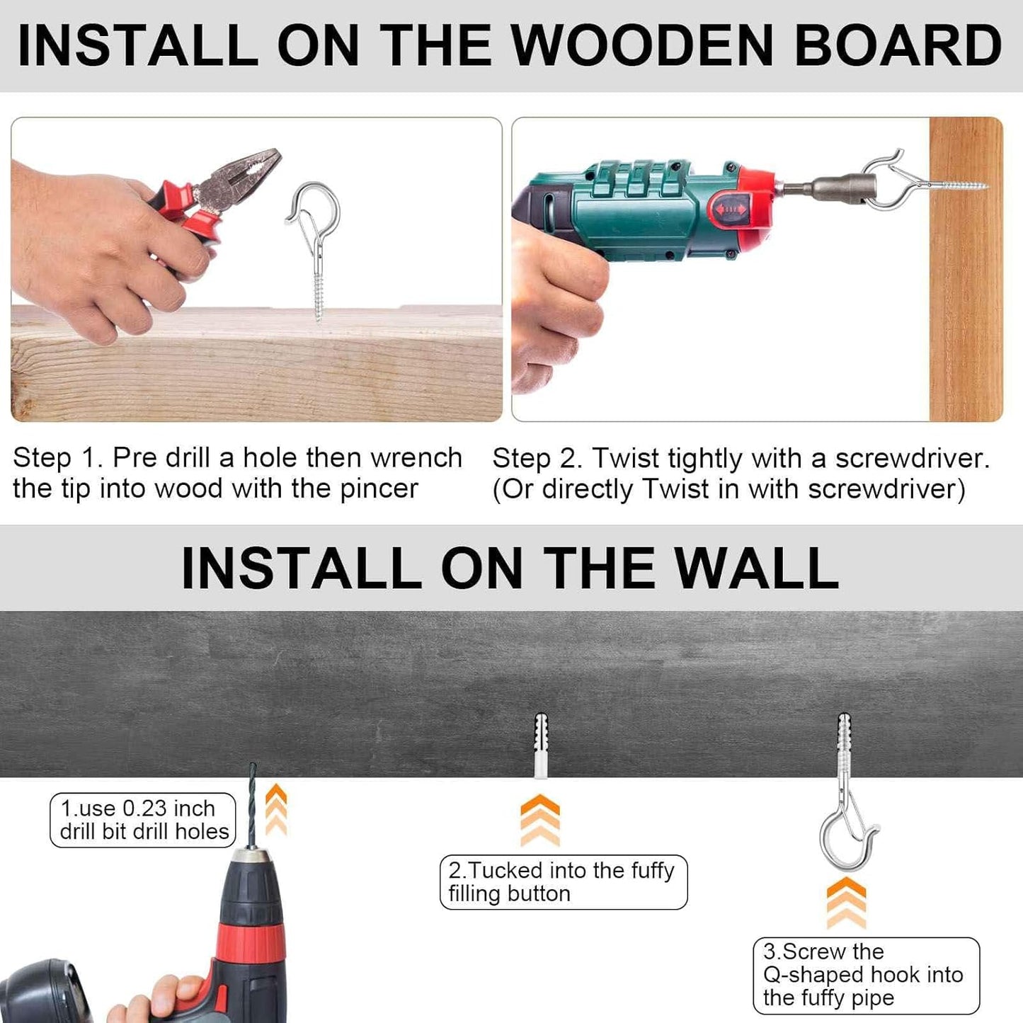 48 PCS Q-Hanger Hooks, Screw Hooks for Outdoor String Lights, Safety Buckle Design Cup Eye Hook for Hanging Christmas Lights, Plants, Mounted on Wall Ceiling, Include 1 Wing Nut Driver, Silver