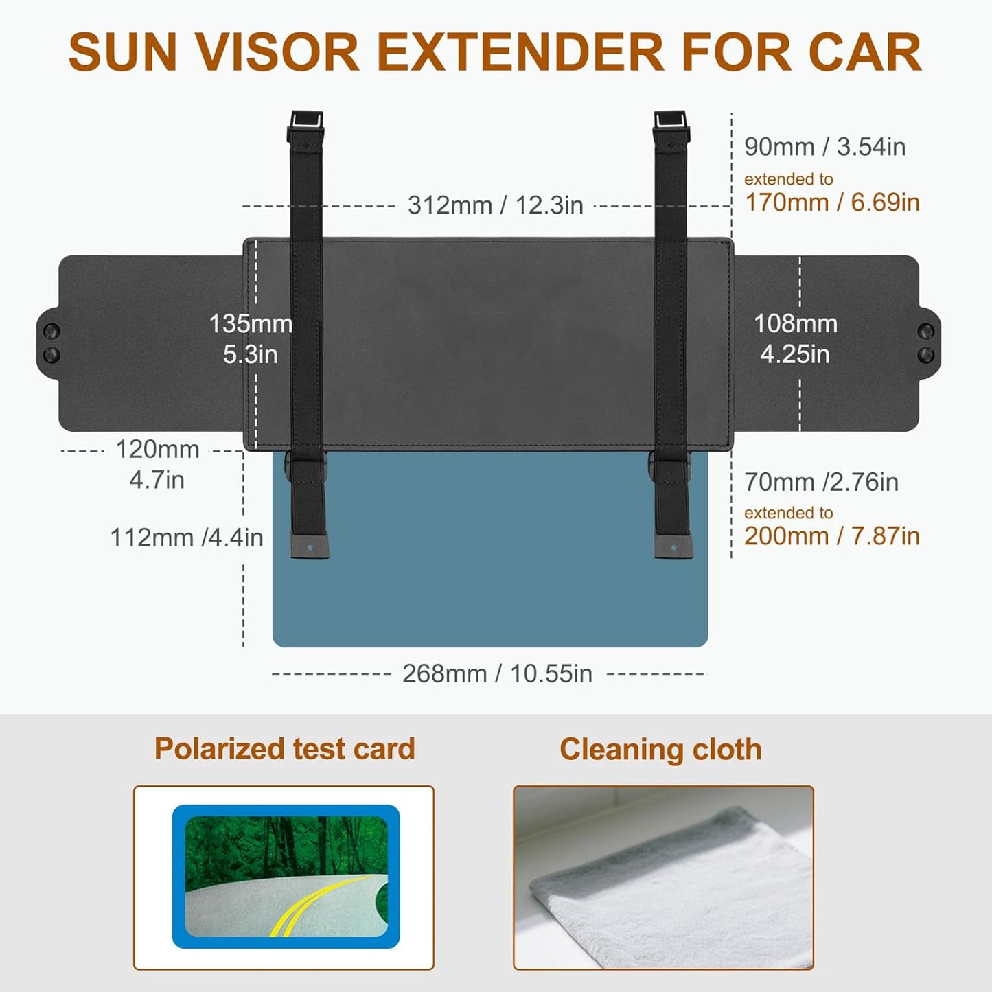Sun Visor Extender for Car, Visor Extender Sun Blocker, Sun Visor Extension with Anti-Glare Lens Blocks UV & Sunlight, Adjustable Car Sun Visor for Safe Driving (2 Pack)