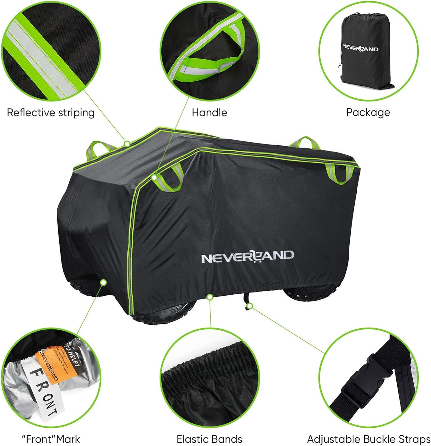 Neverland ATV Cover, Waterproof Heavy Duty 4 Wheeler Cover with Buckle, Dustproof Anti UV Windproof All Weather Outdoor Storage Quad Cover for Polaris Sportsman Yamaha Honda Coleman