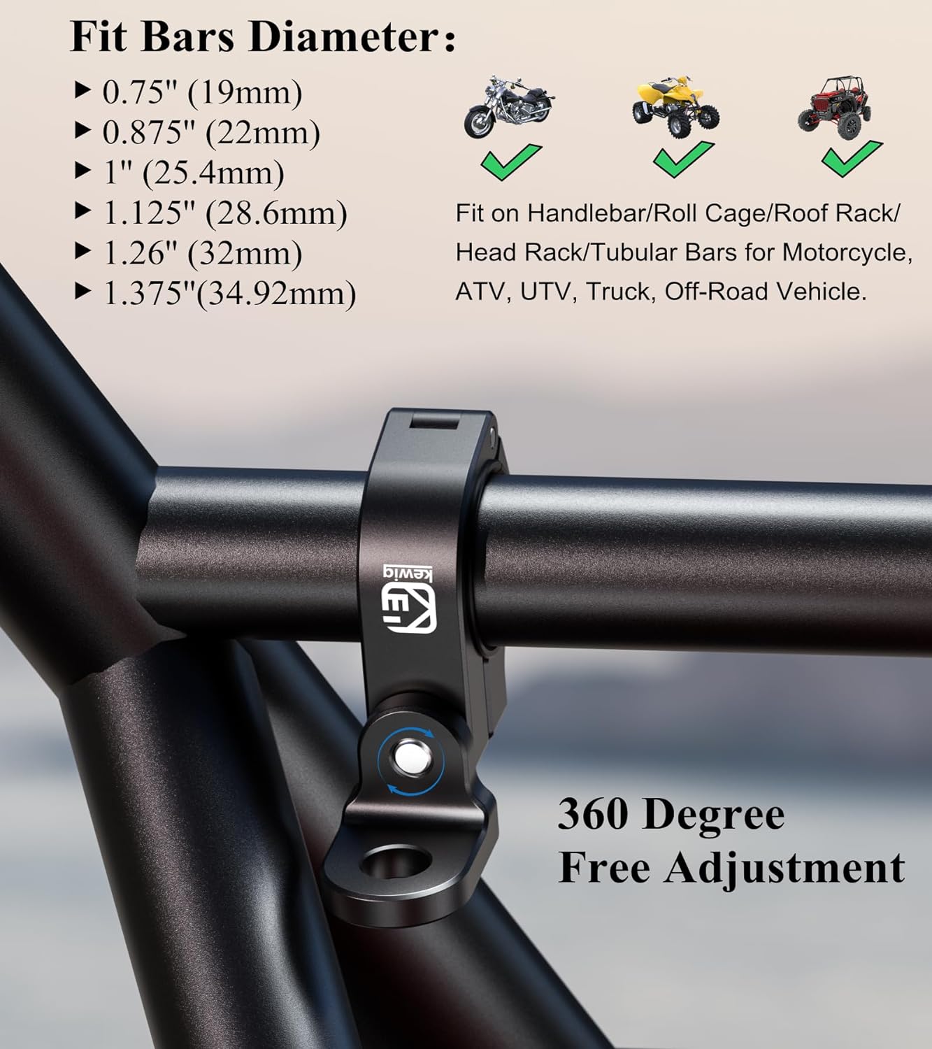 BRCOVAN Whip Light Flag Mount, Aluminum Alloy Off-Road LED Light Bar Mounting Bracket, Fit for Round Rails/Handlebars 0.875''/1"/1.125''/1.26"/1.375'' in Diameter, for ATV UTV Car Motorcycle Truck