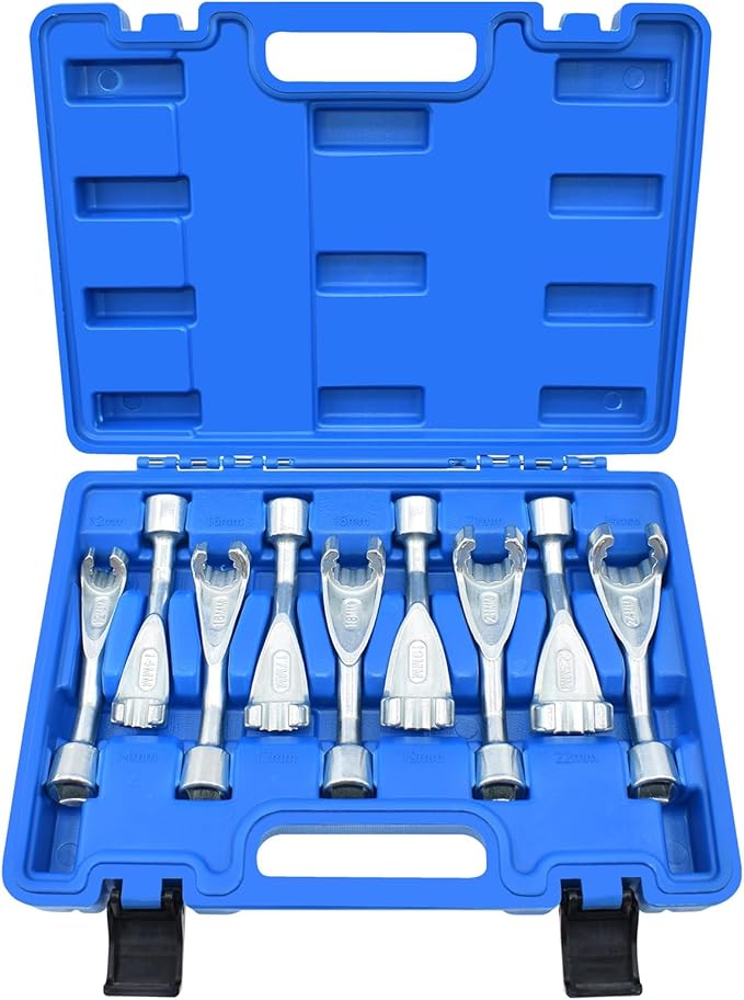 9Pcs Common Rail Injection Fuel Line Socket Set, 1/2" Dr 12mm 14mm 16mm 17mm 18mm 19mm 21mm 22mm 24mm 12 Point Injector Fuel Line Socket, Injection Line Flare Nut Wrench Set