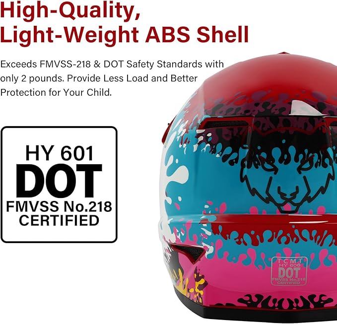 XFMT DOT Youth Kids Dirt Bike Helmet Full Face Motocross Helmets for Off-Road ATV Street Bike Four Wheeler Motorcycle with Goggles & Gloves, Spray Graffiti Medium