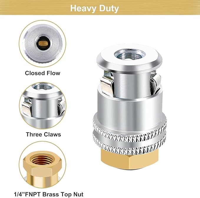 GODESON Lock On Air Chuck,1/4FNPT Closed Flow Brass Tire Chuck with Standard Male Quick Plug,Tire Air Chuck for Tire Inflator Gauge and Air Compressor(Pack of 2)