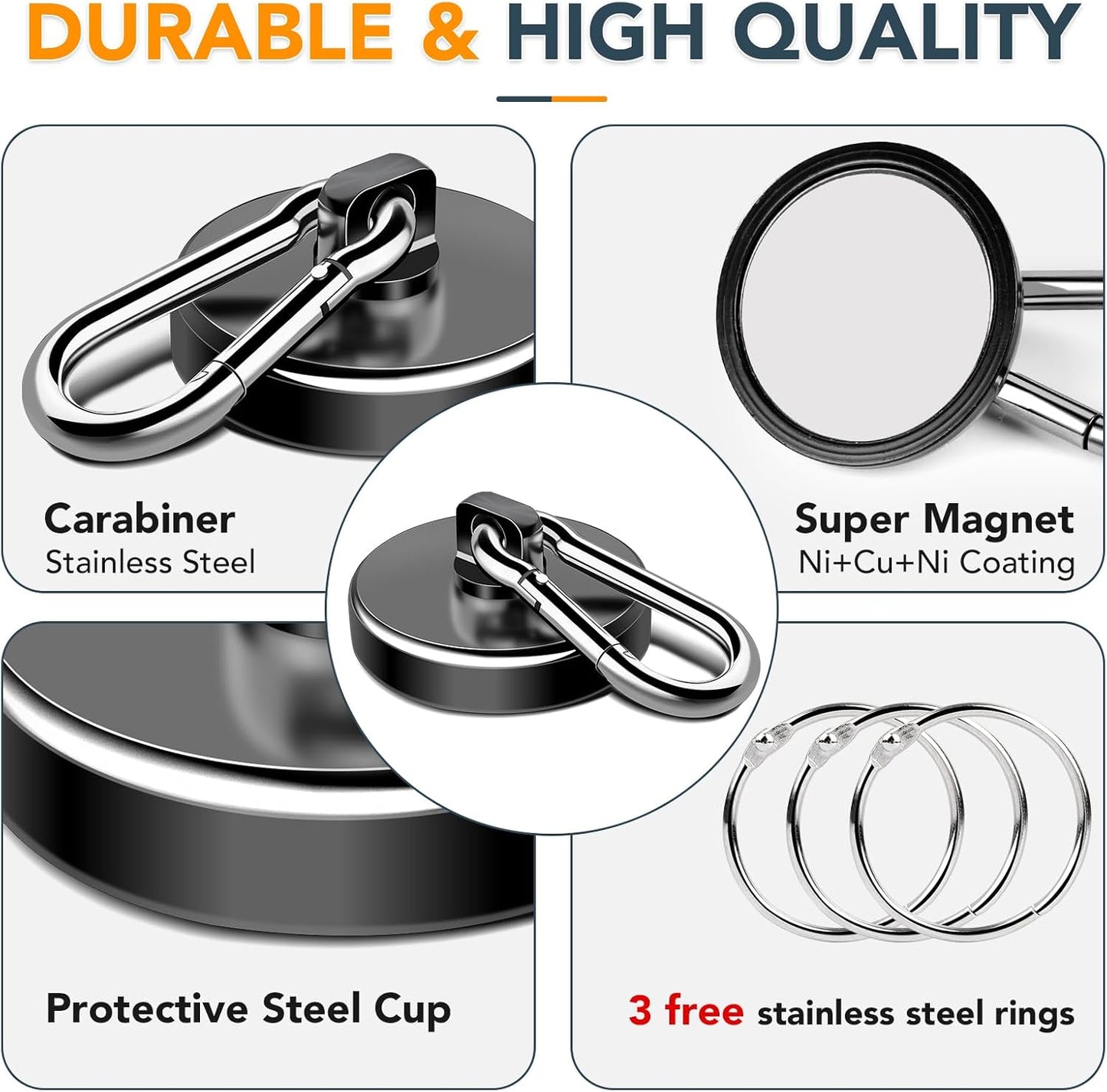 MIKEDE Strong Magnetic Hooks, 70LBS Magnetic Hooks Heavy Duty with Carabiner Hook, Strong Neodymium Magnets Hooks, Black Magnetic Hanger for Hanging, Kitchen, Grill, Locker, Cruise Ship Cabin - 3 Pack