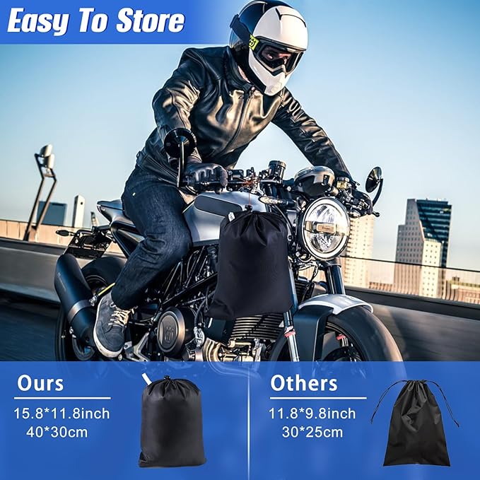 Motorcycle Cover Heavy Duty,600D Motorcycle Cover Waterproof Outdoor,Silver Nano Inner,5 Reflective Strips,2 Air Vents,for Honda,Suzuki,Motorcycle Tarp (2XL 96" x 43.3" x 55" Black-Orange)