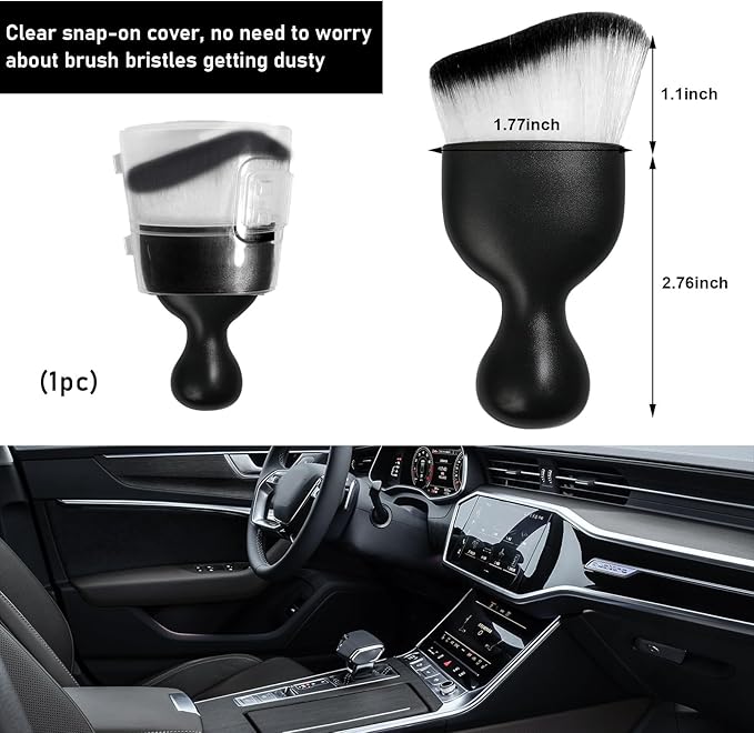 Alupee Car Detailing Brush, Curved Soft Bristles Auto Removal Dust Collectors, Universal Vehicle Dashboard, Air Conditioner Vents etc RV Interior Cleaning Tool Accessories (Black-Black/White)