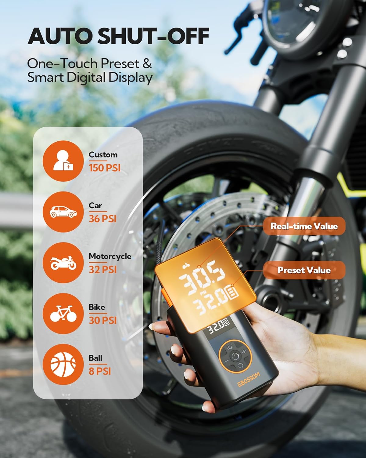 Tire Inflator Portable Air Compressor, Mini Cordless Air Pump 3X Fast Inflation with Pressure Gauge, 150 PSI Tire Inflator Rechargeable with LED Light for Car Motorcycle Bikes Balls Swim Ring