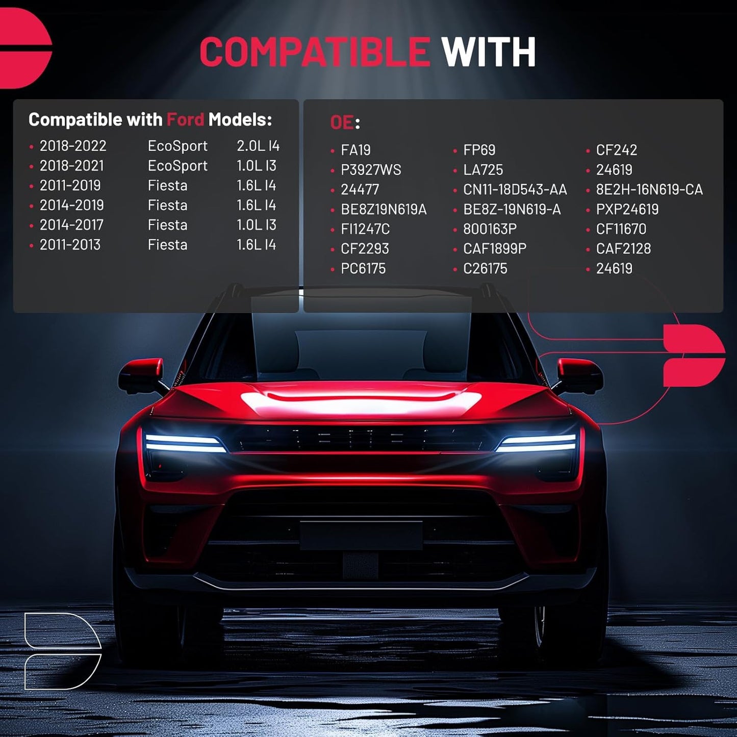 BDFHYK CF11670 Cabin Air Filter with Activated Carbon Compatible with Ford 2018-2022 EcoSport, 2011-2019 Fiesta, 1.0L l3, 1.6L l4, Replace# CF2293, CAF1899P, CAF2128, PC6175, C26175