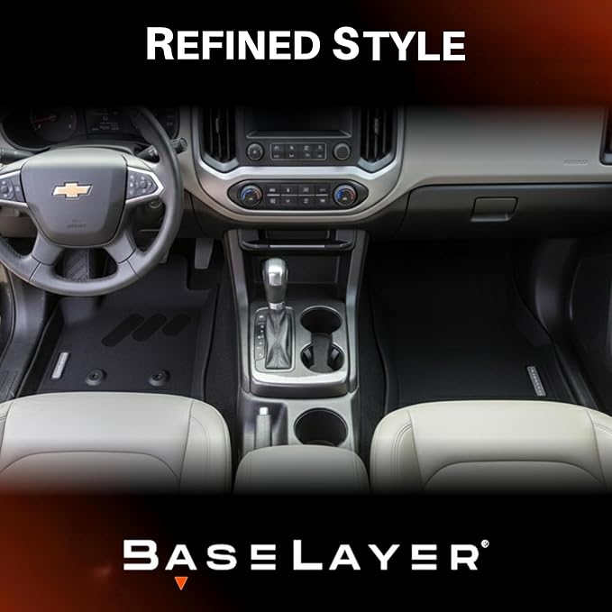 BaseLayer Elite Floor Mats for Chevy Colorado/GMC Canyon (2015-2022) Crew Cab – Made in USA – Precision Fit Heavy Duty All-Weather Mats – Front & Rear (Gray Logo)