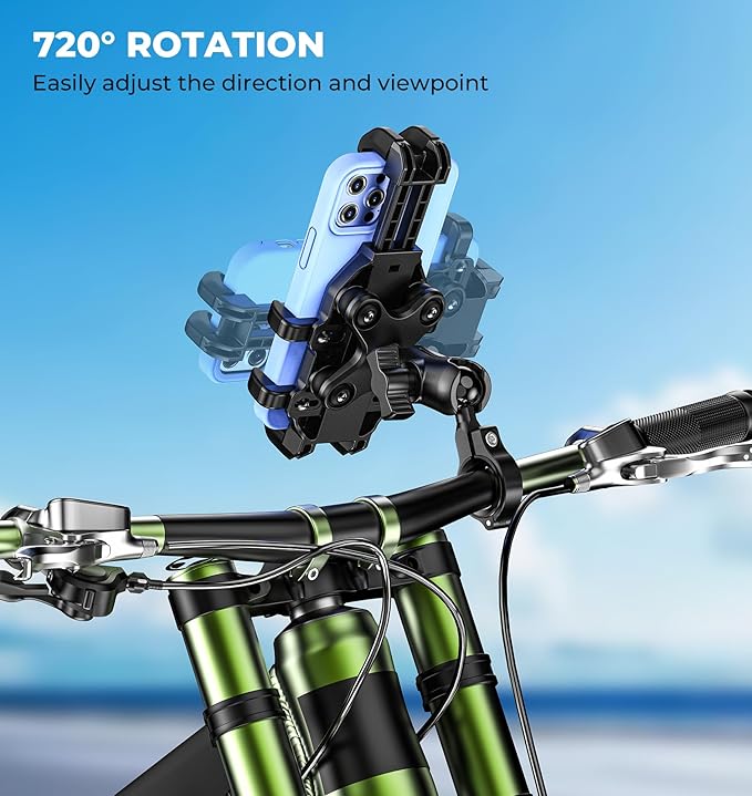 Motorcycle Phone Mount with Vibration Dampener, Anti-Shake Bike Phone Holder with Aluminum Alloy Handlebar Clamp, One-Handed Operation Motorcycle Cellphone Mount Fit for 5.4"-7.2" Smartphone