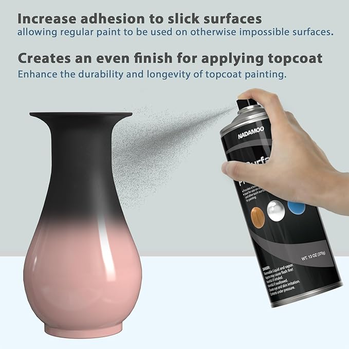 NADAMOO All Surface Primer Spray, One-Part Epoxy Primer Matte Black, 2 Cans, Enhance Adhesion for Multi Surface - Porcelain, Glass, Metal, Plastic, Wood