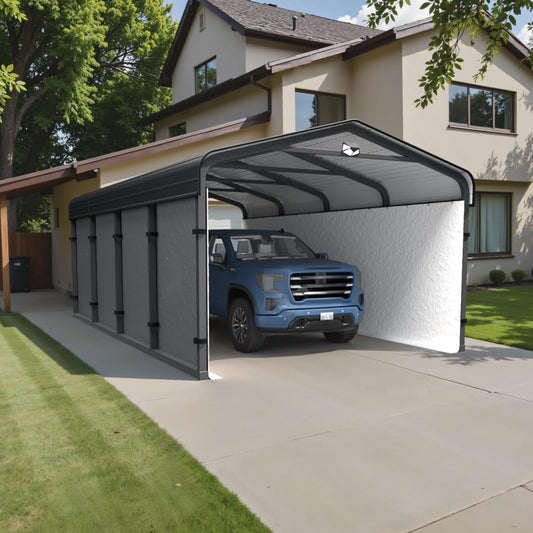 Metal Carport,Carport Canopy 12x20 Heavy Duty All Weather,Car Tent Garage with Galvanized Metal Roof,Metal Car Port for Snow,Outdoor Car Shelter,Grey