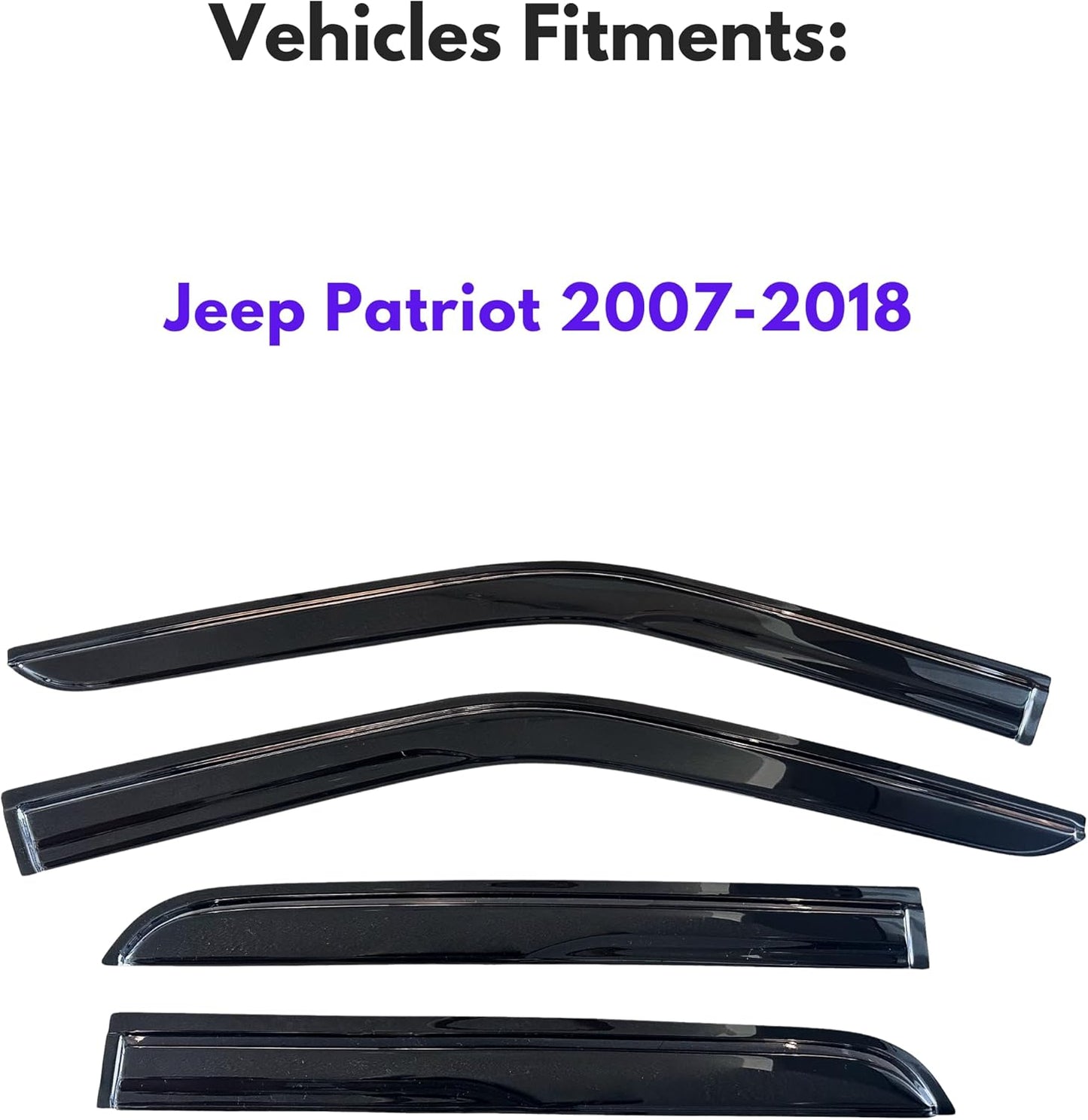 KPY Window Visor Compatible with Jeep Patriot 2007-2018, 4PC Rain Guard Side Window Vent Deflectors Tape-On Mugen Style, 2007 2008 2009 2010 2011 2012 2013 2014 2015 2016 2017 2018