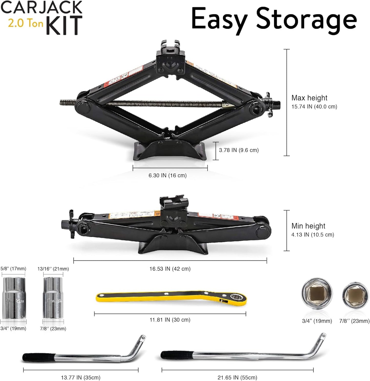 Car Jack Kit | Scissor Jack for Car 2 Ton (4,400 lbs) - Tire Jack Tool Kit | Portable, Ideal for SUV and Auto - Universal Kit with Lug Wrench | Heavy Duty Material