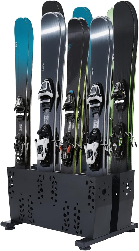 Freestanding Ski Storage Rack for 4 Pairs, Floor Stand Ski Organizer Rack, Heavy Duty Alloy Steel Ski Holders Ski Organizer, Freestanding Ski Organizer for Garage Basement