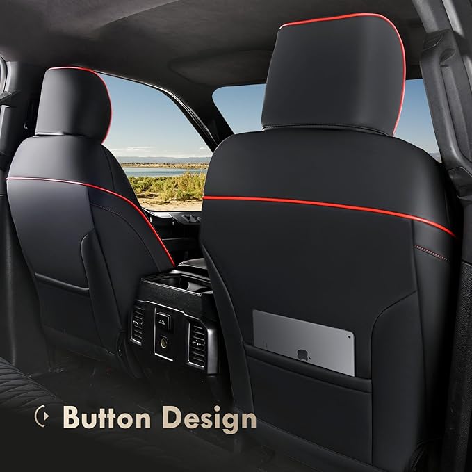 Coverado Leather Car Seat Cover, Custom Fit for Ford F150 Seat Covers, Ford F150 Truck Seat Covers Waterproof Fit for 2015-2025 F150 & 2017-2025 F250 F350 F450 Redline - Front Pair