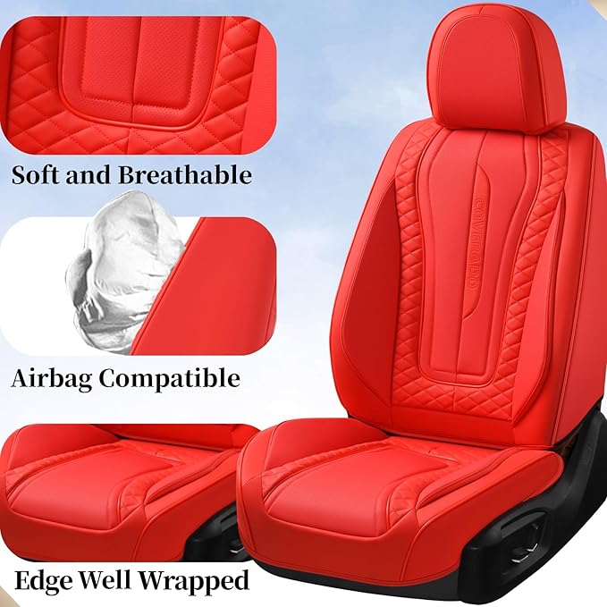 Coverado Car Seat Covers Full Set, Front Seat Cover and Back Seat Covers for Cars, Faux Leather Waterproof Seat Covers, Car Seat Protectors, Automotive Seat Covers Universal for Most Vehicles Red